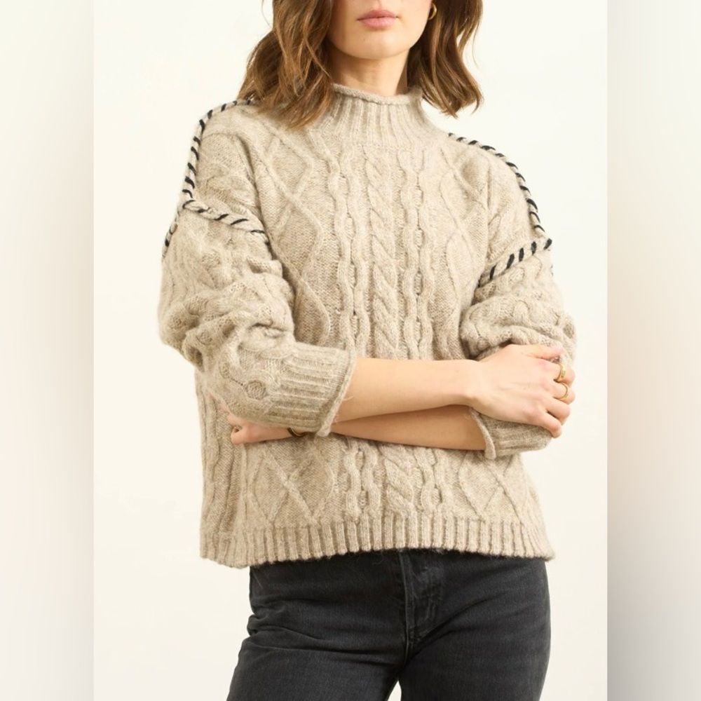 Bobeau Cable Mock NK With Whipstitch Sweater Grey Medium NWT STITCH FIX